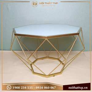bàn sofa kim cương cao cấp mặt kính trắng chân vàng TVP-BT03